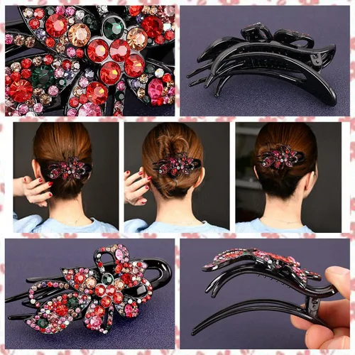 Vista 4 de Pinza para el cabello, 8 piezas de accesorios para el cabello con diamantes de imitación brillantes para mujer, pinzas decorativas de moda