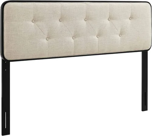 Vista 3 de Modway MOD-6233-BLK-BEI Collins - Cabecero tapizado con botones de tela y madera para cama matrimonial, color negro y beige