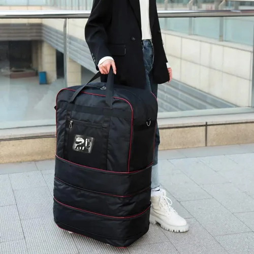Vista 7 de ELDA Maleta plegable expandible con ruedas universales, bolsa de viaje rodante, bolsa de lona para hombres y mujeres, equipaje ligero de gran