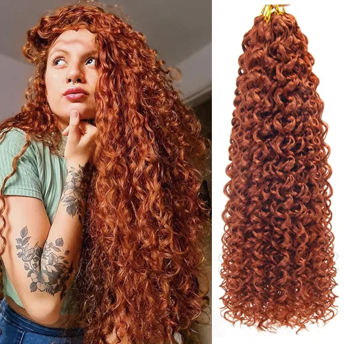 Vista 75 de GoGo Curl Crochet Hair 18 pulgadas onda de agua pelo sintético bohemio ganchillo trenzado jengibre onda profunda extensiones de cabello trenzado