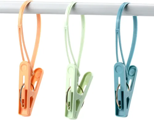 Vista 6 de Paquete de 24 alfileres de ropa con cuerda de plástico para tendedero, ganchos de secado multicolor para ropa, ganchos resistentes al viento