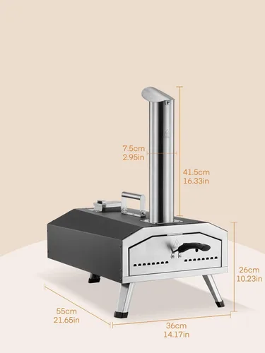 Vista 9 de Horno de pizza para exteriores, horno de pizza portátil de 12 pulgadas de pellets de madera y gas, calienta hasta 1000 °F, con manguera de gas
