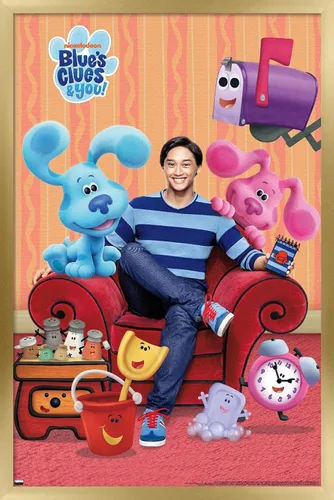Vista 11 de Nickelodeon Blue's Clues - Póster de pared grupal, 22.4 pulgadas de largo x 14.7 pulgadas de ancho, versión enmarcada de madera de granero