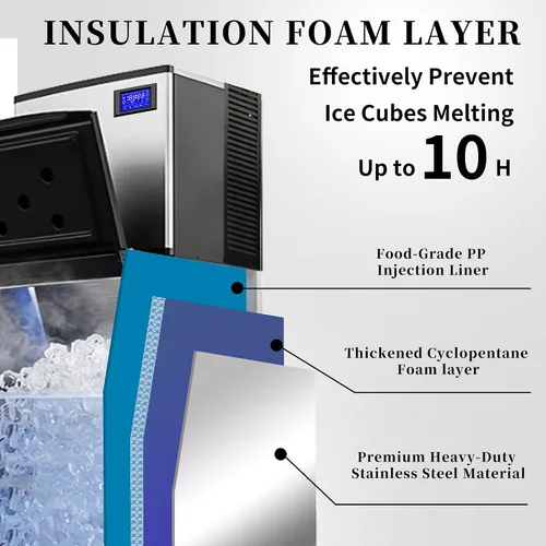 Vista 5 de Máquina comercial para hacer hielo de 350 libras/24 horas, contenedor de almacenamiento de 308 libras, 156 cubos de hielo transparentes en 8-15