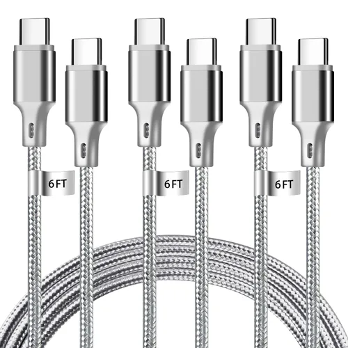 Vista 24 de Cable de carga USB A a USB C, paquete de 5 [3/3/6/6/10 pies] cable de carga rápida tipo C de alta velocidad de datos y transferencia compatible