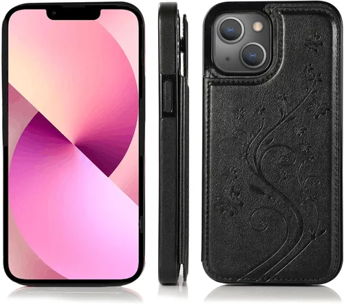 Vista 4 de Funda de teléfono para iPhone 13 de 6.1 pulgadas con protector de pantalla de vidrio templado y tarjetero con soporte para tarjetero, soporte