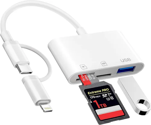 Vista 10 de Lector de tarjetas SD para iPhone, iPad Mac, USB C y Lightning Dual Connector Adaptador de cámara digital para iPhone, adaptador de tarjeta SD