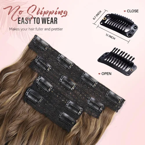 Vista 5 de Extensiones de cabello con clip, extensiones de cabello sintético ondulado de 14 pulgadas con clip (color: 22H10#)