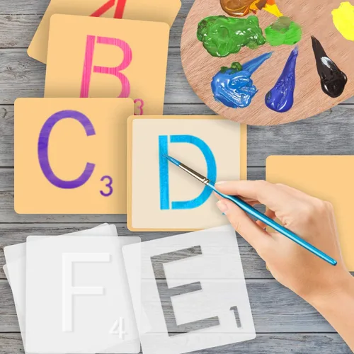 Vista 7 de 26 plantillas de letras Scrabble, letras reutilizables para decoración de pared, manualidades, pintura y nombres de familia (3 pulgadas)
