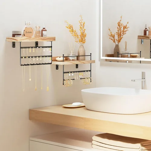Vista 3 de Lolalet Organizador de joyas colgante con montaje en pared con ganchos para aretes, pulseras y collares - Instalación fácil, soporte de joyería