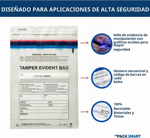 Vista 3 de Bolsas de plástico transparente de 9 x 12 pulgadas con cinta de seguridad a prueba de manipulaciones, depósitos bancarios seguros, manejo