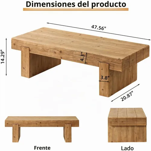 Vista 2 de SSLine Mesa de Centro de Madera Maciza de 47.6 Pulgadas Mesa de Centro Rectangular para Sala de Estar, Mesas de Centro de Cóctel Estilo Granja