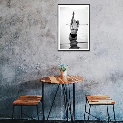 Vista 5 de Acqooeakt Arte de pared vintage de moda en blanco y negro Arte feminista de mujeres sexys en el lago Arte de dedo medio feminista Impreso en lienzo