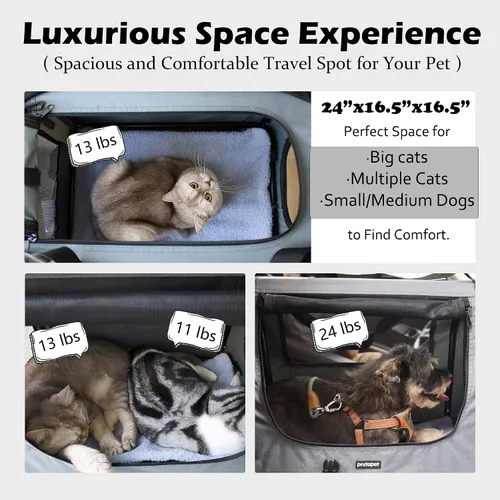 Vista 2 de Prutapet Transportador grande para gatos de 24 x 16.5 x 16.5 pulgadas, jaula portátil para perros pequeños y medianos, plegable, con cuenco plegable
