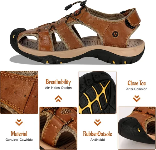 Vista 3 de Giwonygki Mens Sport Sandals Hiking Closed Toe Leather Water Shoes Lightweight Trail Walking Casual Sandals Outdoor