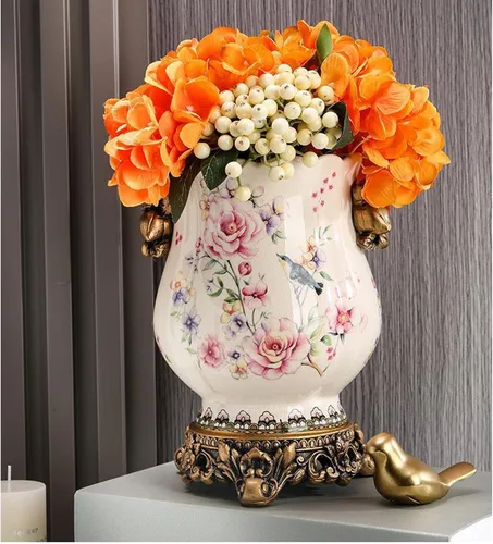 Vista 3 de Jarrón alto de piso chino de cerámica para decoración del hogar, florero japonés de 8.3 pulgadas, recipiente sofisticado para ramas decorativas