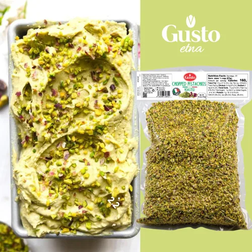 Vista 4 de GUSTO ETNA Pistachos picados asados, desmenuzables secos sin sal 2.2 lb (1 kg) Crumbles de pistacho italiano para gelato, helados, postres