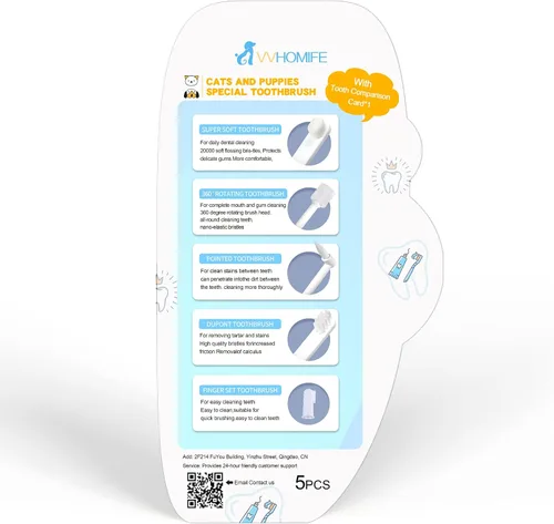Vista 7 de Kit de cepillo de dientes para perros pequeños y cachorros, cerdas suaves, color blanco Cuidado suave para dientes pequeños. Cepillado