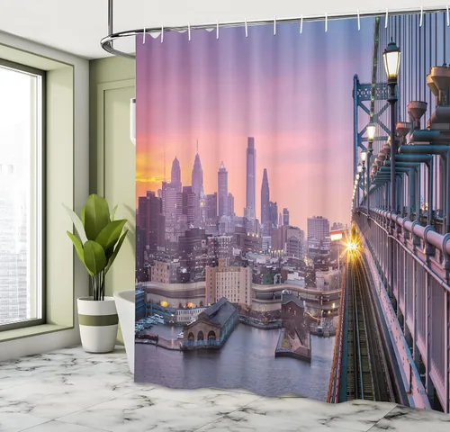 Vista 4 de Decoración para el hogar de Ambesonne, juego de cortina para baño con ganchos