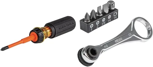 Vista 8 de Klein Tools Destornillador aislado y juego de destornilladores de trinquete 13 en 1, 2 herramientas con hoja abatible y puntas intercambiables