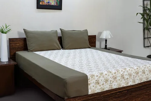 Vista 2 de Tamaño de cama doble (9 pies x 9 pies), sábana de cama premium cómoda con 2 fundas de almohada a juego, sábana de cama 100% algodón, estampado