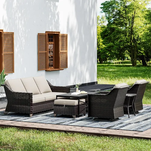 Vista 17 de Joyside Juego de 2 sillas de mimbre para patio, muebles de ratán para exteriores con reposabrazos anchos y cojines gruesos, tamaño grande mejorado