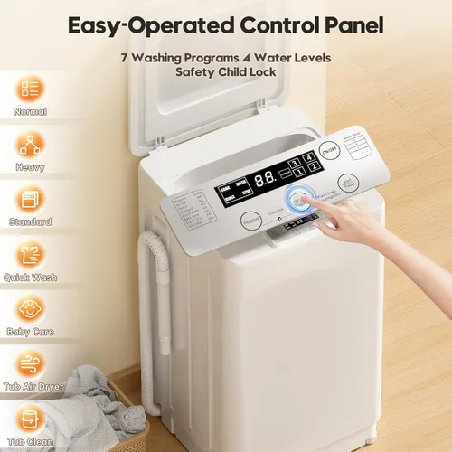 Vista 2 de Auertech Juego combinado de lavadora y secadora portátil, lavadora totalmente automática de 18 libras, secadora portátil de 1.5 pies cúbicos