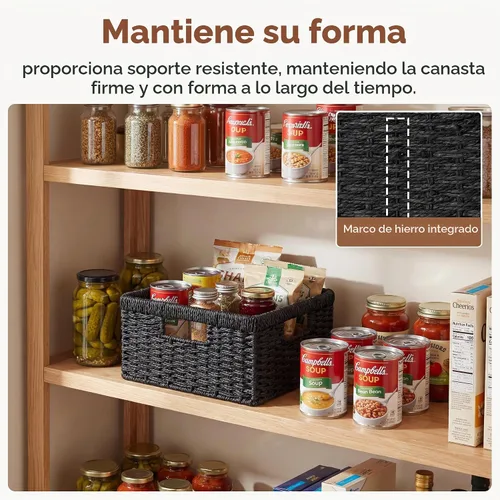 Vista 5 de StorageWorks Cesta de mimbre con asa, cestas de almacenamiento de mimbre para organizar, cestas de almacenamiento decorativas para estantes, cuerda