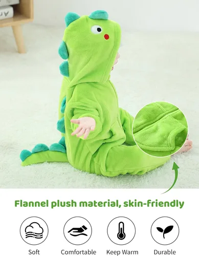 Vista 4 de LOLANTA - Disfraz de dinosaurio y tiburón para niños y niñas, monos de franela suave de una pieza para niños, disfraz de animal para días festivos