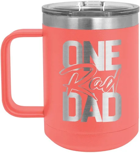 Vista 15 de ONE RAD DAD Taza de café negra de 15 oz con tapa deslizante Taza de café de viaje aislada Ideas de regalos del día del padre de hijo o hija