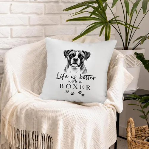 Vista 4 de Black and White Funny Boxer Dog Throw Pillow Cover 18x18 Inch Better-boxer