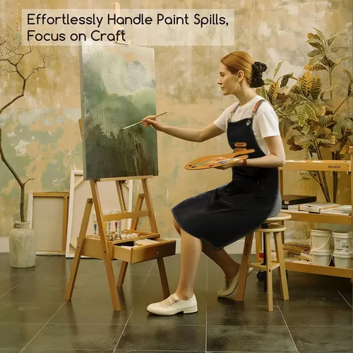 Vista 6 de MEEDEN Delantal de pintura para hombres y mujeres: Delantal de arte de lona de poliéster impermeable ajustable con 3 bolsillos, delantal de artista
