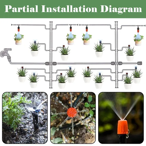 Vista 6 de Kit de riego por goteo de 200 pies + 40 pies, sistema de riego de jardín con tubo principal de 8/11 mm, tubo de riego de distribución de 4/7 mm
