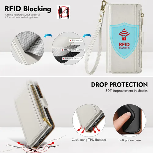 Vista 4 de Antsturdy Funda compatible con Google Pixel 6a con tarjetero para mujeres y hombres, funda de teléfono con bloqueo RFID, de piel sintética, a prueba