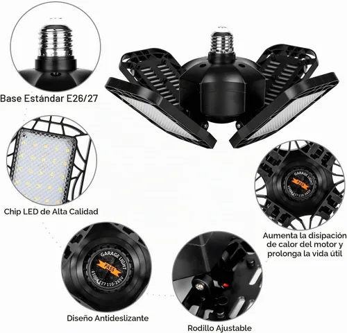 Vista 7 de Tudoccy - Paquete de 4 luces LED para garaje, luz de tienda ultra brillante de 120W con 4 paneles ajustables, 12000LM, base E26/E27, deformable