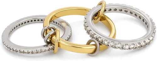 Vista 2 de Anillos apilables para mujer, chapados en oro de 18 quilates, juego de 3 anillos con circonita cúbica, juego de anillos plateados y dorados