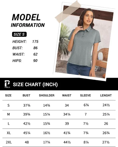 Vista 6 de Polu Polo de golf para mujer, absorbe la humedad, manga corta, casual, cuello 4 botones