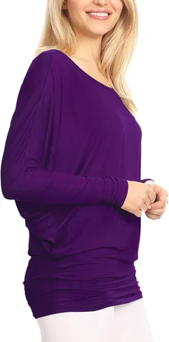 Vista 3 de Lock and Love - Camiseta de manga larga drapeada para mujer, diseño holgado y cómodo con manga dolman de murciélago, tallas S a 3XL, tallas