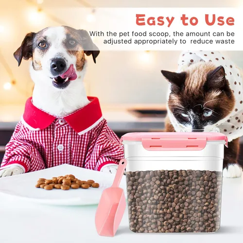 Vista 2 de 3 recipientes de almacenamiento de alimentos para animales, contenedor de plástico para almacenamiento de alimentos para perros con cuchara, 4