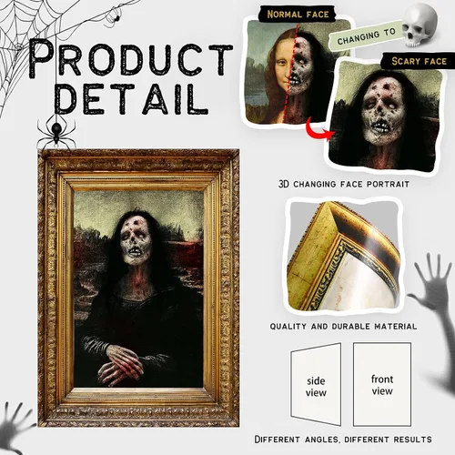 Vista 2 de Decoraciones de Halloween, fotos de terror de cara cambiante en 3D, retratos en movimiento, fotos embrujadas, retratos de mansión gótica, marco