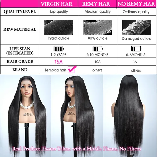 Vista 4 de Lemoda 13x6 Pelucas de encaje frontal completas de cabello humano 200% de densidad, peluca lacia HD con encaje frontal transparente de 13x6