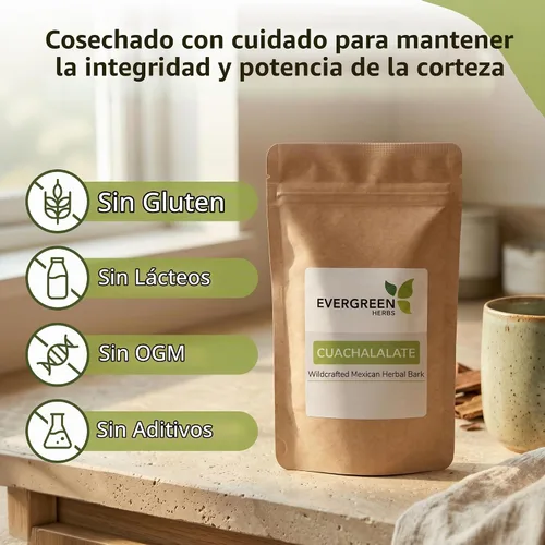 Vista 3 de Evergreen Herbs Hierba Cuachalalate (Amphipetyglum Adstringens) – Bolsa resellable de pie para garantizar la frescura. Hierba 8 onzas