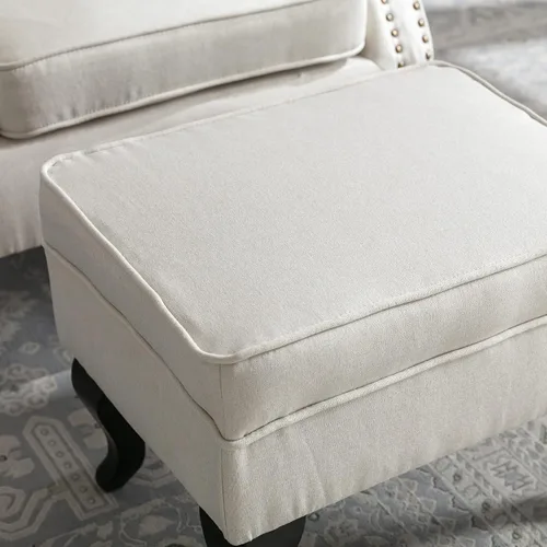 Vista 7 de chairus Silla de Acento Moderna de Mediados de Siglo con Otomana, Cómoda Silla Individual de Sofá de Lino con Botones Capitoné Sillón Orejero