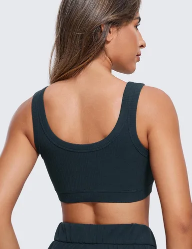 Vista 2 de CRZ YOGA Ribbed Sports Bras for Women - U Back Wireless Medium Impact Sports Bra Padded Yoga Workout Bra