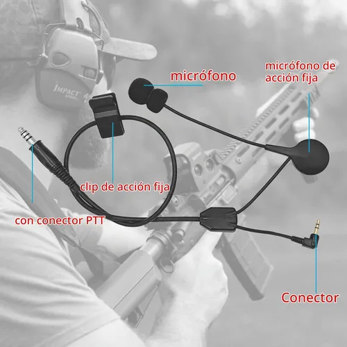 Vista 4 de Conector de cable Y U94 PTT para orejeras de seguridad Howard Leight, compatible con orejeras Sordi Supree Pro X convertidas en auriculares
