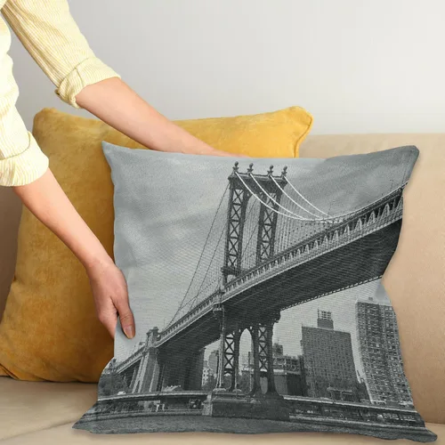Vista 2 de Ambesonne New York - Funda de cojín, diseño de puente de Nueva York, imagen vintage de East River de Estados Unidos, impresión fotográfica