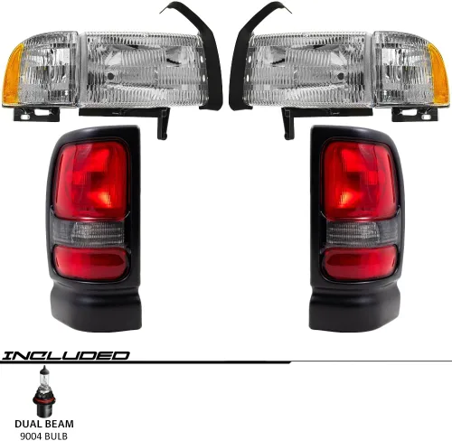 Vista 2 de EPIC LIGHTING Juego de faros delanteros de repuesto estilo OE para luces traseras de esquina, compatible con Dodge 94-02 Ram 1500 02 Ram 2500 3500