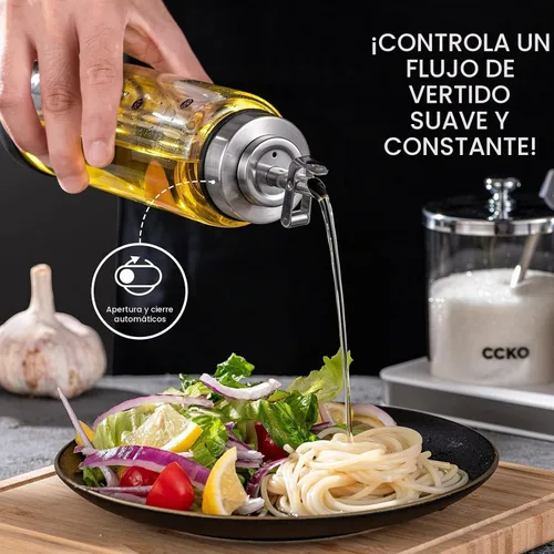 Vista 5 de CCKO Botella dispensadora de aceite de oliva de vidrio con boquillas de acero inoxidable, botella de aceite de oliva de vidrio inastillable, botella