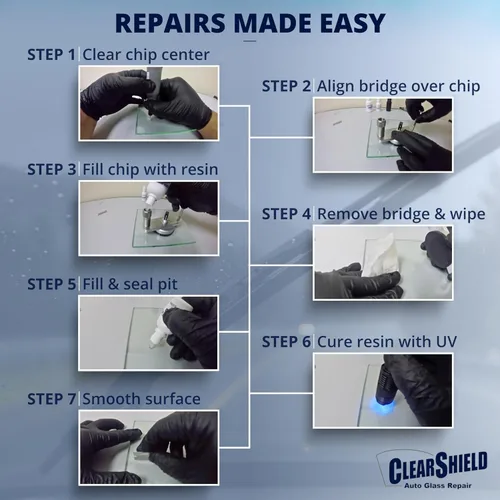Vista 6 de Clearshield - Kit de reparación de parabrisas - Kit de reparación de virutas de roca para ventanas - Kit de reparación de parabrisas agrietados
