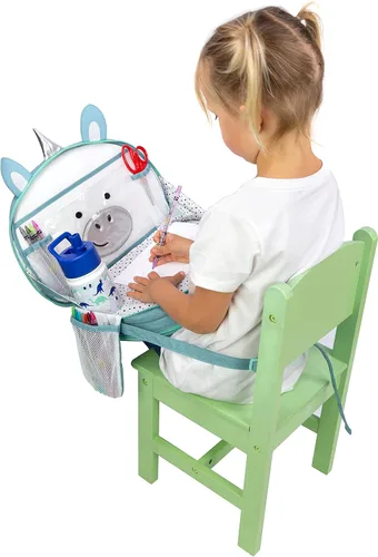 Vista 7 de Lulyboo Bandeja y mochila para asiento de automóvil de unicornio para niños pequeños Escritorio de viaje para niños con superficie de escritura